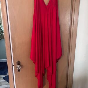 Red V-Neck Draped Women’s Dress